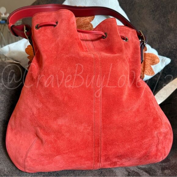 VINTAGE COACH #9478 DRAWSTRING VERMILLION SUEDE LEATHER BRASS HANGTAG EVC RARE - Picture 9 of 16
